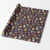 Herfstpompoenen Navy Herfst Inpakpapier (Uitgerold)