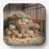 Herfstpompoenen op een hooibal papieren bordje (Voorkant)