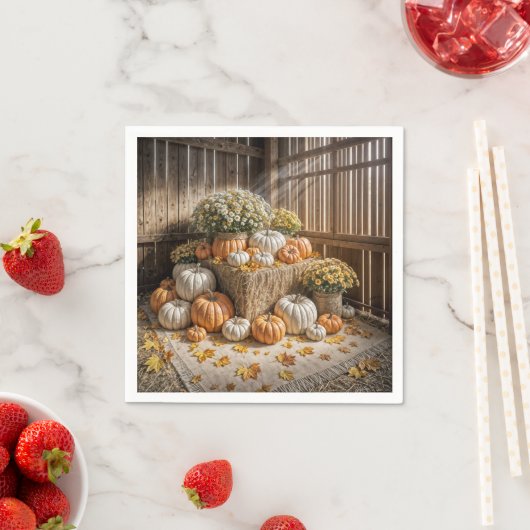 Herfstpompoenen op een hooibal servet (Insitu)