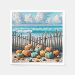 Herfstpompoenen op het strand servet
