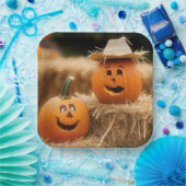 Herfstpompoenen op hooibalen papieren bordje (Feest)