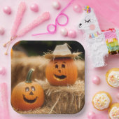 Herfstpompoenen op hooibalen papieren bordje (Feest)