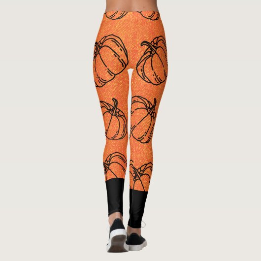 Herfstpompoenen op Oranje denim design met zwart Leggings (Achterkant)