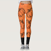 Herfstpompoenen op Oranje denim design met zwart Leggings (Voorkant)