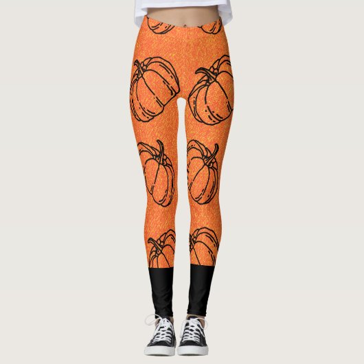 Herfstpompoenen op Oranje denim design met zwart Leggings (Voorkant)