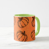 Herfstpompoenen op Oranje denim design Mok (Voorkant rechts)