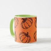 Herfstpompoenen op oranje denim ontwerp mok (Voorkant links)