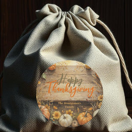 Herfstpompoenen op rustiek hout Thanksgiving Ronde Sticker