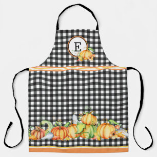 Herfstpompoenen Op Zwarte Gingham Monogram Schort