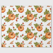 Herfstpompoenen, rode bessen en bladeren cadeaupapier (Vlak)