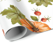 Herfstpompoenen, rode bessen en bladeren cadeaupapier (Rol Hoek)