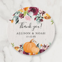 Herfstpompoenen roestkleurige bloemen burgundy blu bedankjes labels