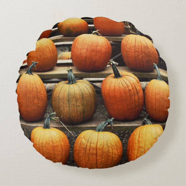 Herfstpompoenen Rond Kussen (Voorkant)