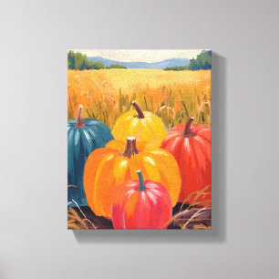 Herfstpompoenen Waterverf Kunst Herfstlandschap Canvas Afdruk