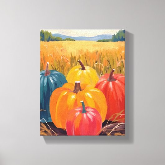 Herfstpompoenen | Waterverf Kunst Herfstlandschap Canvas Afdruk (Voorkant)