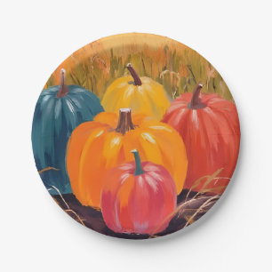 Herfstpompoenen   Waterverf Kunst Herfstlandschap Papieren Bordje