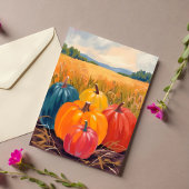 Herfstpompoenen | Waterverfkaart herfstlandschap