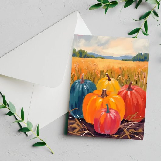 Herfstpompoenen | Waterverfkaart herfstlandschap