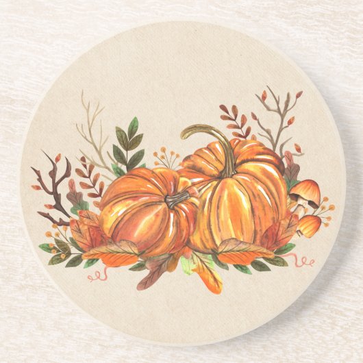 Herfstpompoenen Zandsteen Onderzetter (Voorkant)