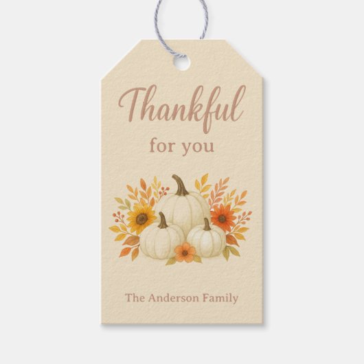 Herfstpompoenen & Zonnebloemen | Elegante Thanksgi Cadeaulabel (Voorkant)