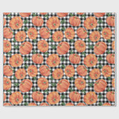 Herfstpompoenen Zwart en Wit Gingham Herfst Cadeaupapier (Vlak)