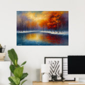 Herfstreflectie op een rustig meer poster (Thuiskantoor)