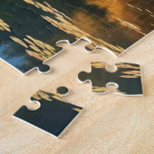 Herfstreflecties op blauwe meer legpuzzel (Zijkant)