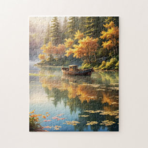 Herfstreflecties op blauwe meer legpuzzel