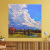 Herfstreflecties op de boerderijvijver canvas afdruk (Insitu (Woonkamer))