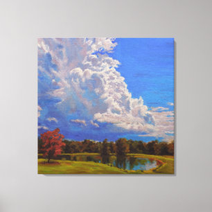 Herfstreflecties op de boerderijvijver canvas afdruk