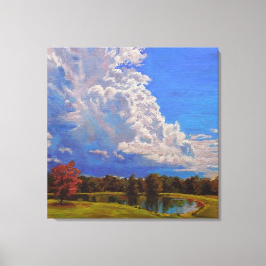 Herfstreflecties op de boerderijvijver canvas afdruk (Voorkant)