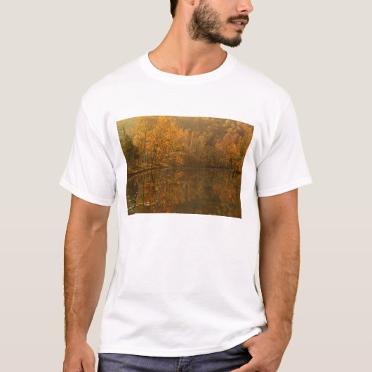 Herfstreflecties op vijver. t-shirt (Voorkant)