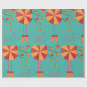 Herfstregenlaarzen en paraplu herfstbladeren cadeaupapier (Vlak)