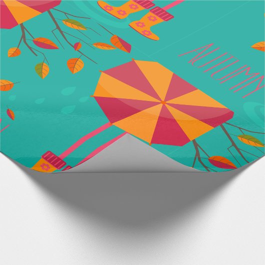 Herfstregenlaarzen en paraplu herfstbladeren cadeaupapier