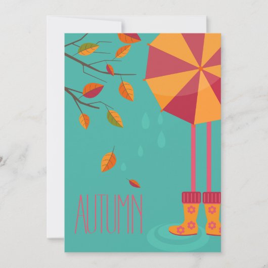 Herfstregenlaarzen en paraplu herfstbladeren kaart (Voorkant)