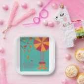 Herfstregenlaarzen en paraplu herfstbladeren papieren bordje (Feest)