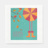 Herfstregenlaarzen en paraplu herfstbladeren servet (Voorkant)