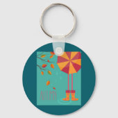 Herfstregenlaarzen en paraplu herfstbladeren sleutelhanger (Voorkant)