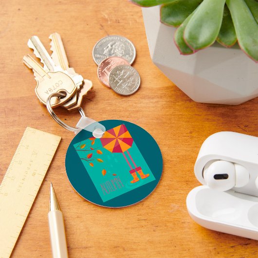 Herfstregenlaarzen en paraplu herfstbladeren sleutelhanger