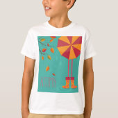 Herfstregenlaarzen en paraplu herfstbladeren t-shirt (Voorkant)
