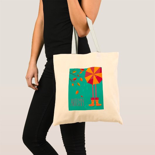 Herfstregenlaarzen en paraplu herfstbladeren tote bag