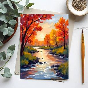 Herfstrivier Natuur waterverf herfstkleuren Briefkaart