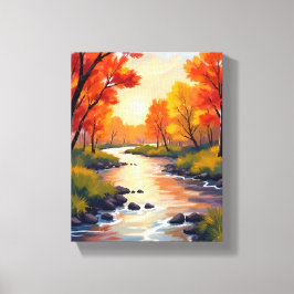 Herfstrivier | Natuur waterverf herfstkleuren Canvas Afdruk