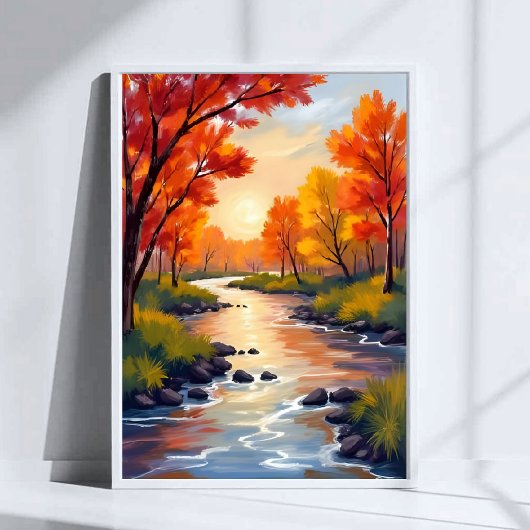 Herfstrivier | Natuur waterverf herfstkleuren Poster