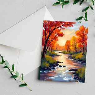 Herfstrivier Natuur waterverfkaart met herfstkle