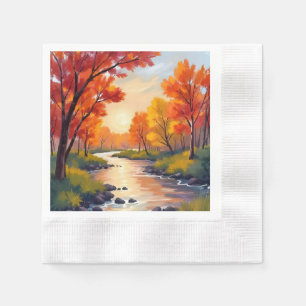 Herfstrivier Waterverf Natuur Herfstblad Servet