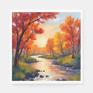Herfstrivier   Waterverf Natuur Herfstblad Servet