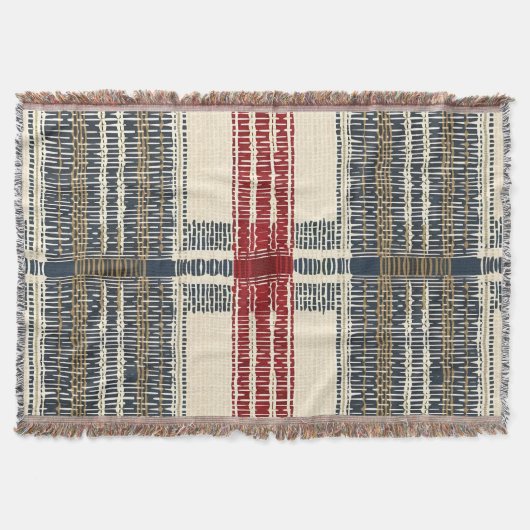 Herfstrood en marine gespeeld patroon deken (Voorkant)