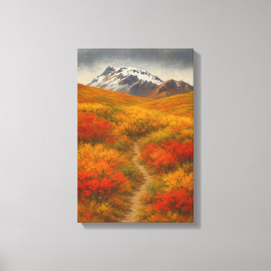 Herfstroute naar Snowy Peaks Canvas Afdruk (Voorkant)