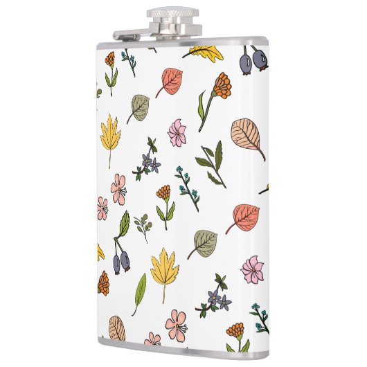 herfstroze rode en gele bloemen en bladeren heupfles (Links)